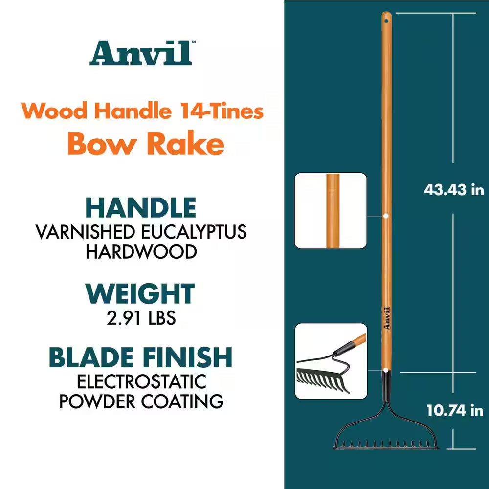 3-Piece Wood Handle Garden Essentials Tool Set (Poly Leaf Rake, Digging Shovel and Bow Rake)