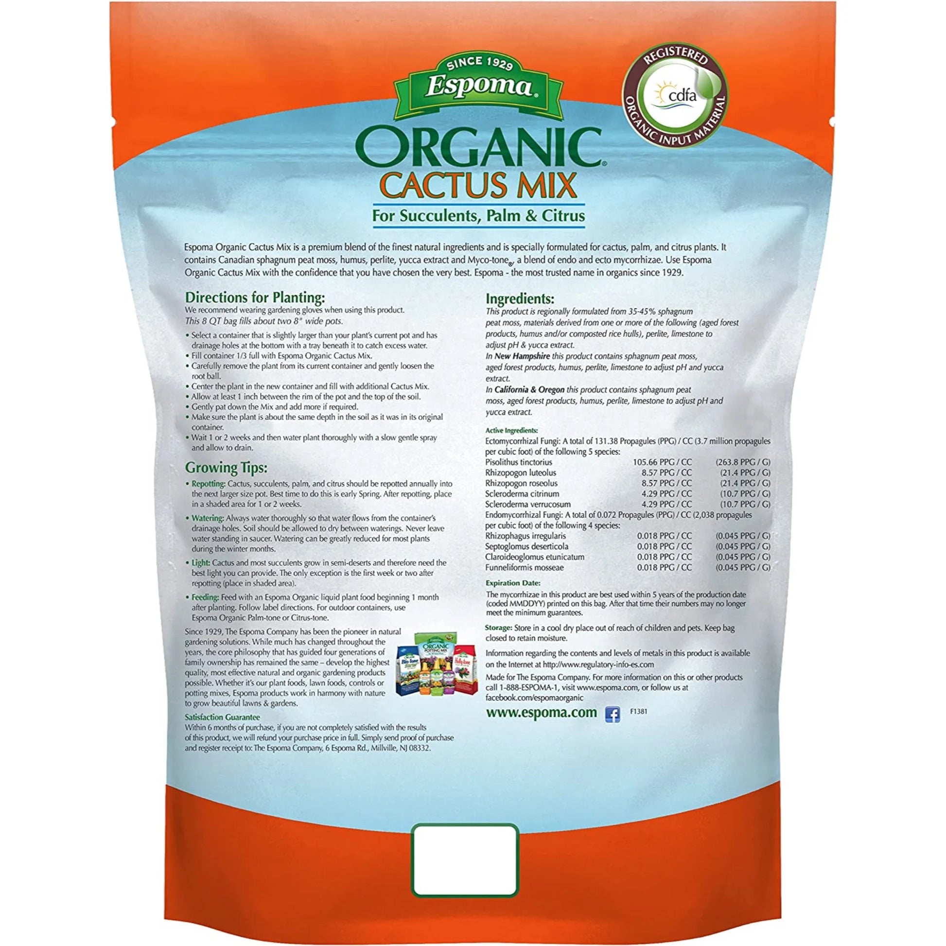 Organic Cactus Potting Soil Mix, Natural & Organic Soil for Cactus, Succulent, Palm, and Citrus Grown in Containers Both Indoors and Outdoors, 8 Qt, Pack of 1