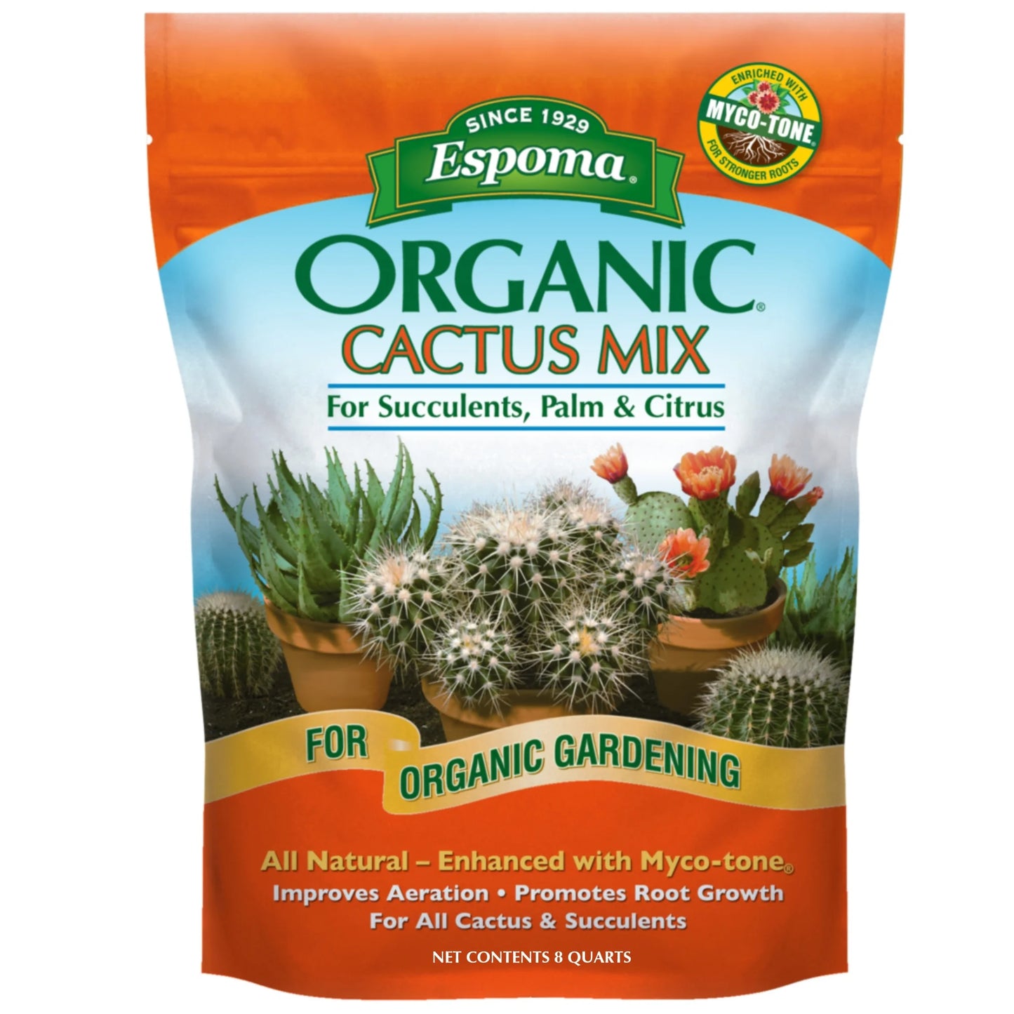 Organic Cactus Potting Soil Mix, Natural & Organic Soil for Cactus, Succulent, Palm, and Citrus Grown in Containers Both Indoors and Outdoors, 8 Qt, Pack of 1