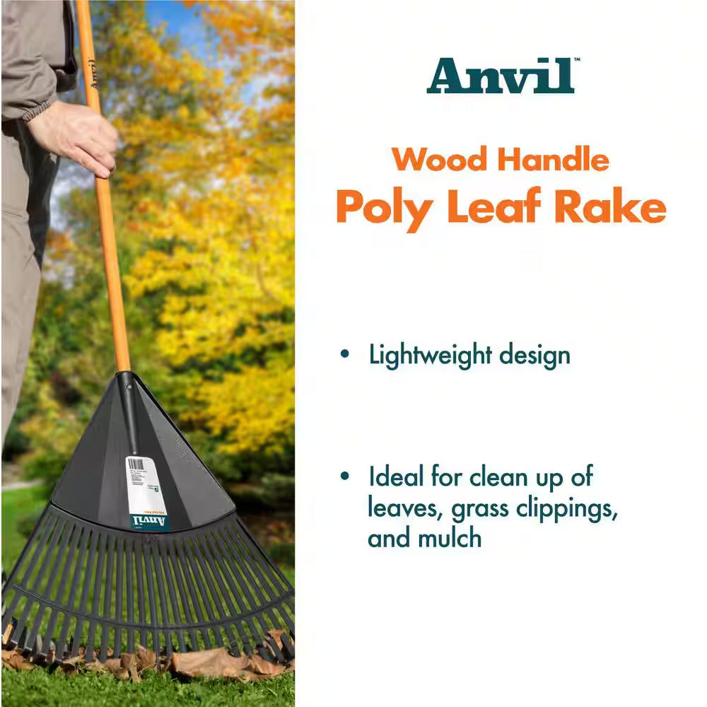 3-Piece Wood Handle Garden Essentials Tool Set (Poly Leaf Rake, Digging Shovel and Bow Rake)