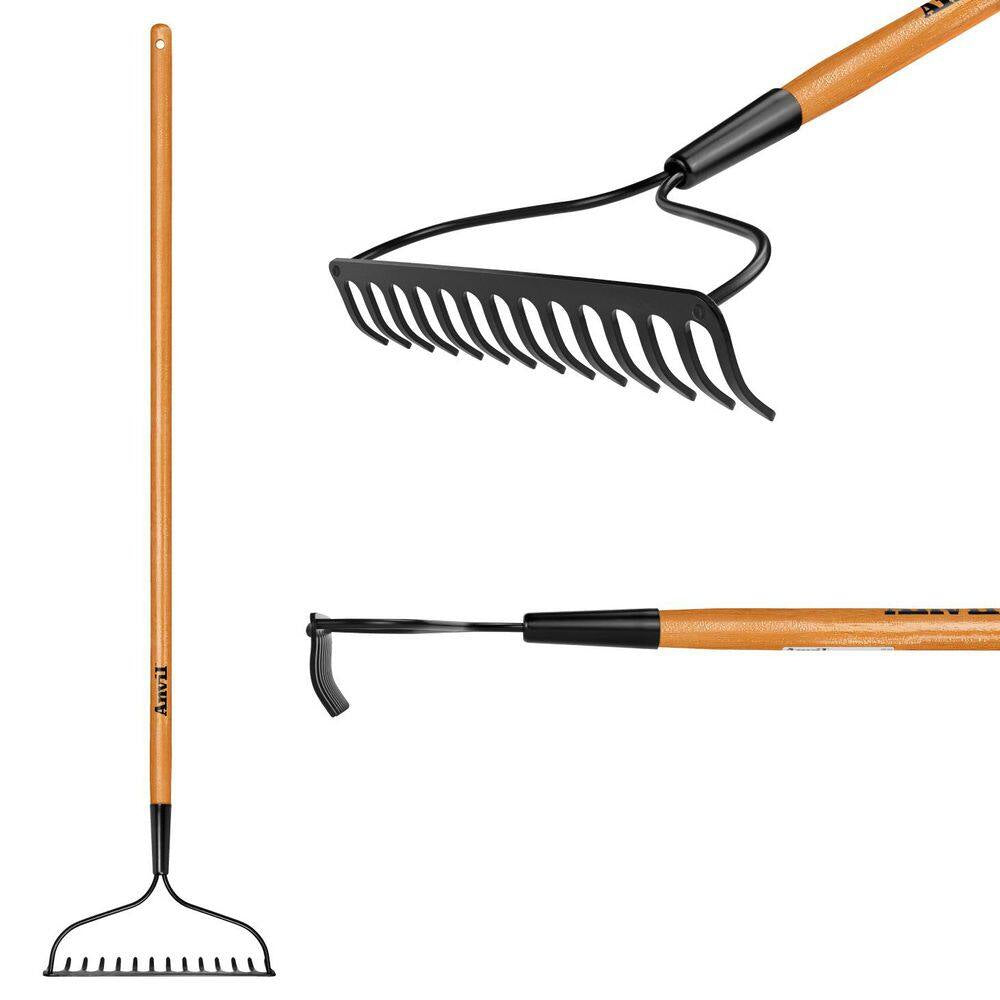 3-Piece Wood Handle Garden Essentials Tool Set (Poly Leaf Rake, Digging Shovel and Bow Rake)