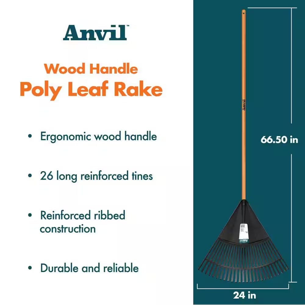 3-Piece Wood Handle Garden Essentials Tool Set (Poly Leaf Rake, Digging Shovel and Bow Rake)