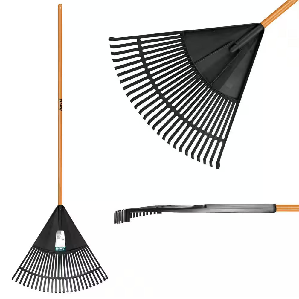 3-Piece Wood Handle Garden Essentials Tool Set (Poly Leaf Rake, Digging Shovel and Bow Rake)