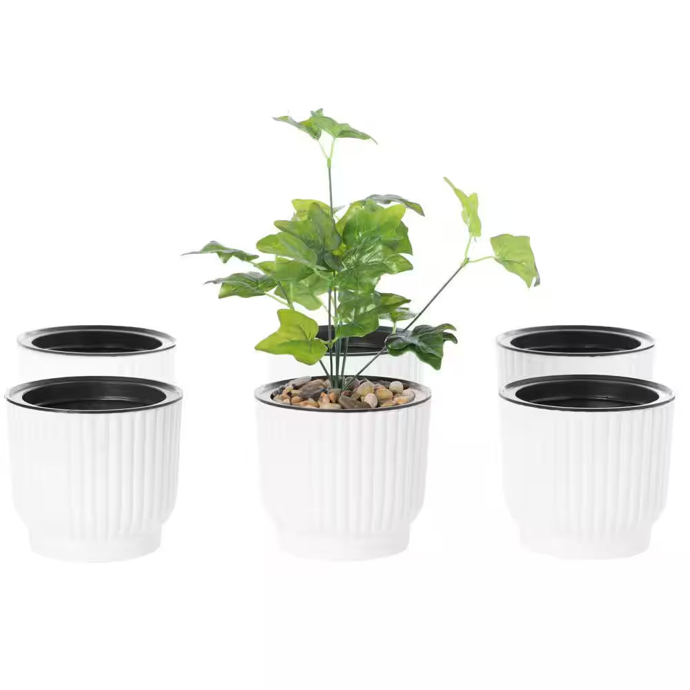 Plastic White Flower Pot Self Watering Planter (6-Pack)