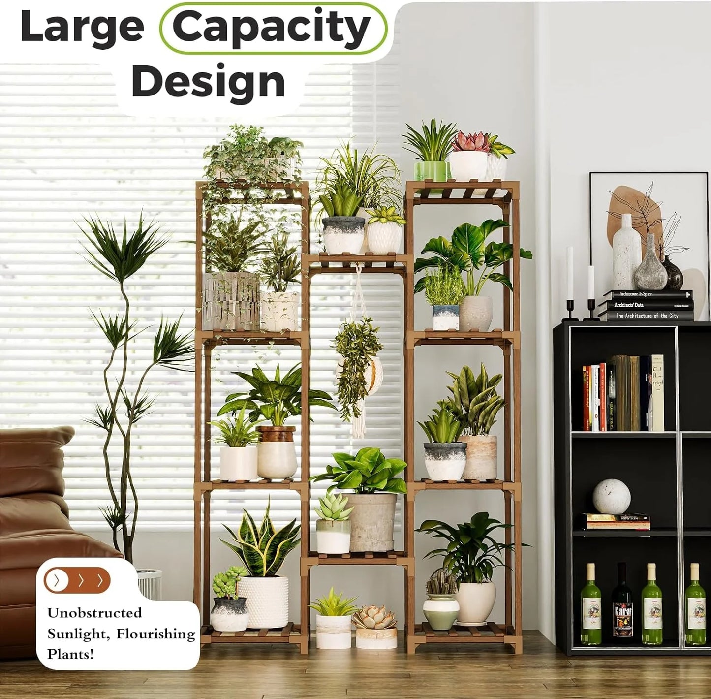 Plant Stand Indoor Outdoor Hanging Plant Shelf ,Wood Flower Stand Tall Large Flower Holder for Living Room, Patio, Balcony, Brown