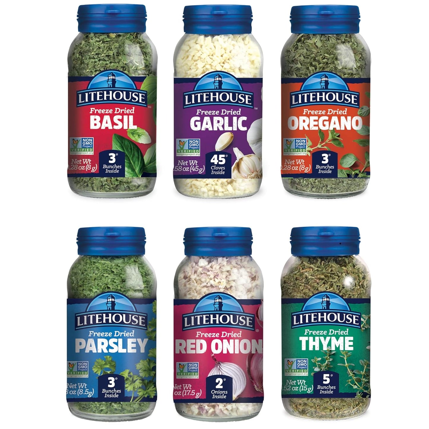 Freeze-Dried Herb Variety Gift Set, (Basil, Garlic, Oregano, Parsley, Red Onion, Thyme) - Substitute for Fresh Herbs, Organic Spice, Gluten-Free, Keto Friendly, Non-Gmo - 6-Pack