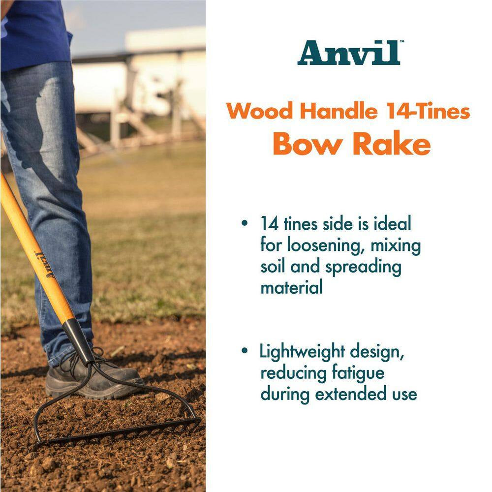 3-Piece Wood Handle Garden Essentials Tool Set (Poly Leaf Rake, Digging Shovel and Bow Rake)